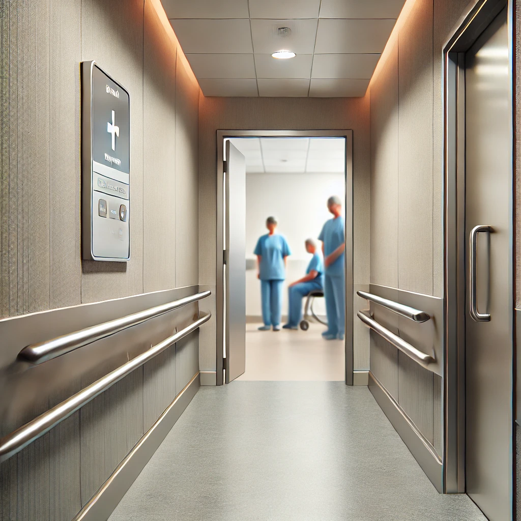 Copper alloy hand rails in a doctors office